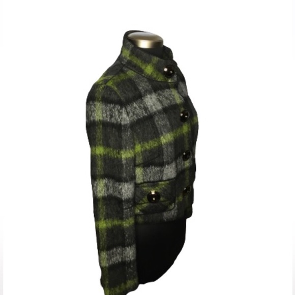 Per Se Green and Black Plaid Short Mohair Jacket Size 8 - Picture 3 of 5